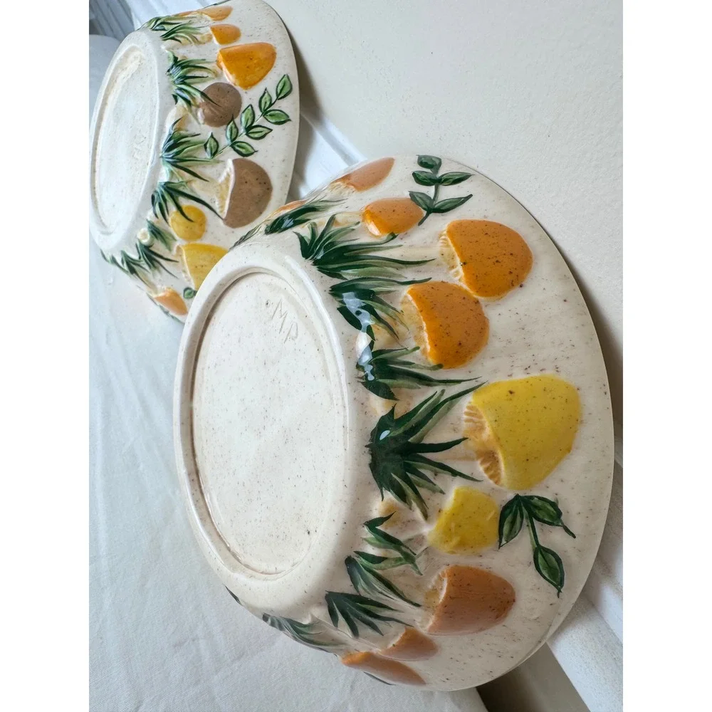Arnels 1970s Vintage Mushroom Ceramic Bowls Set 2‎ MCM Hand Painted Speckled